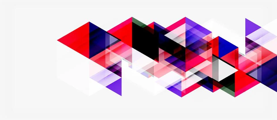 Abstract geometric shapes overlap, creating dynamic visual effect. Red, purpl Stock Illustration
