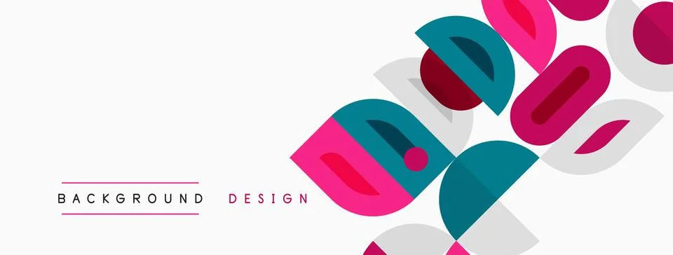 Abstract geometric shapes overlap, creating vibrant background. Pink, teal, Stock Illustration