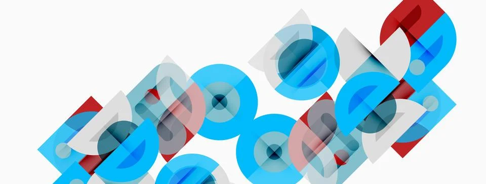 Abstract geometric shapes overlap, creating dynamic composition. Blue, red,.. Stock Illustration