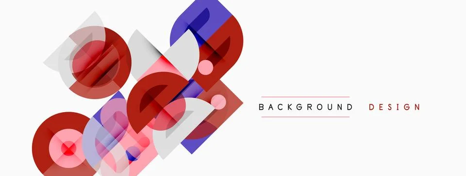 Abstract geometric shapes overlap, creating modern visual effect. Red, blue, Stock Illustration