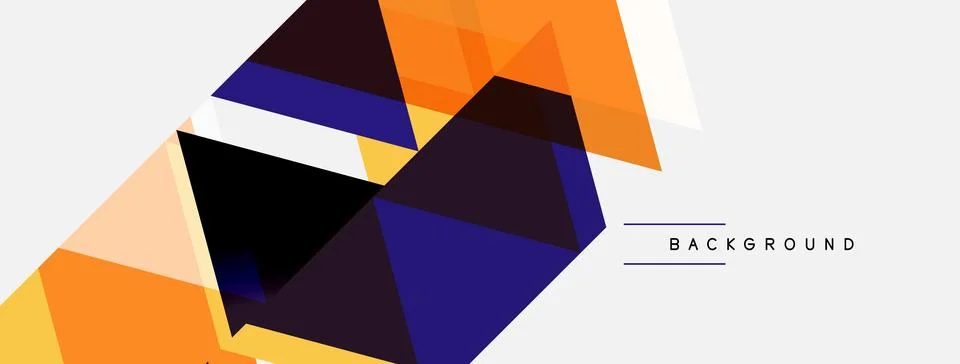 Abstract geometric shapes overlap, creating dynamic composition. Orange, navy Stock Illustration