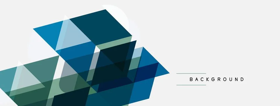 Abstract geometric shapes overlap, creating layered blue, green textures. Stock Illustration