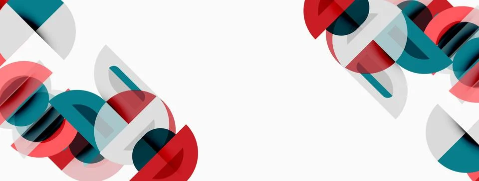 Abstract geometric shapes overlap, creating dynamic visual pattern. Red, teal Stock Illustration