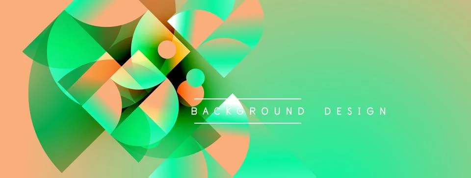 Abstract geometric shapes overlap, creating vibrant gradients. Orange, green Stock Illustration
