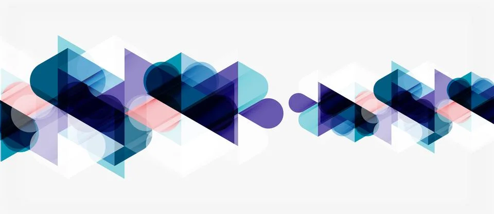 Abstract geometric shapes overlap, creating dynamic visual flow. Cool tones Stock Illustration