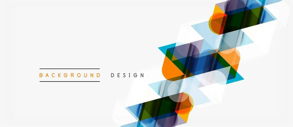 Abstract geometric shapes overlap, creating dynamic colorful design. White Stock Illustration