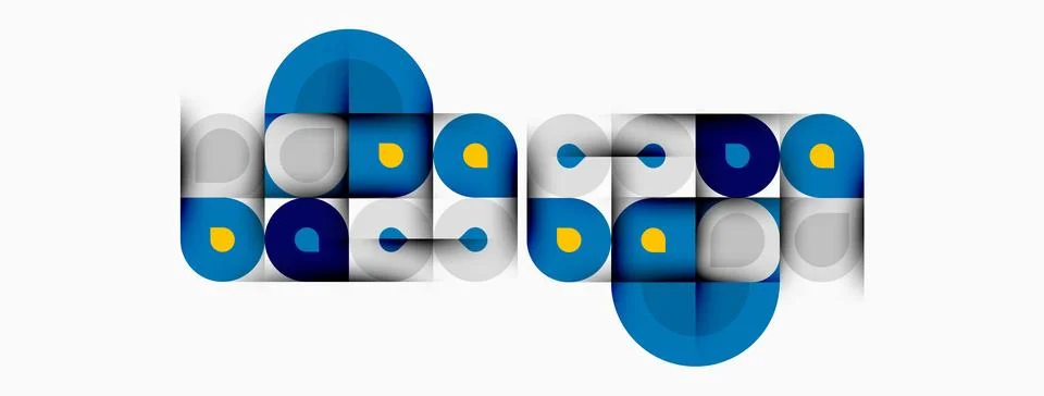 Abstract geometric shapes overlap, creating layered blue, gray design. Illustrazione stock