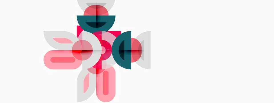 Abstract geometric shapes overlap, creating floral impression. Pink, teal, gr Illustration