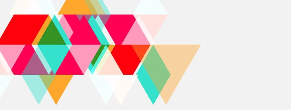 Abstract geometric shapes overlap, creating vibrant colorful pattern. Minim.. Illustrazione stock