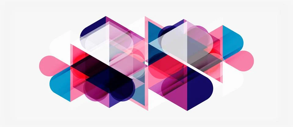 Abstract geometric shapes overlap, creating vibrant color blends. Pink, blue, Stock Illustration
