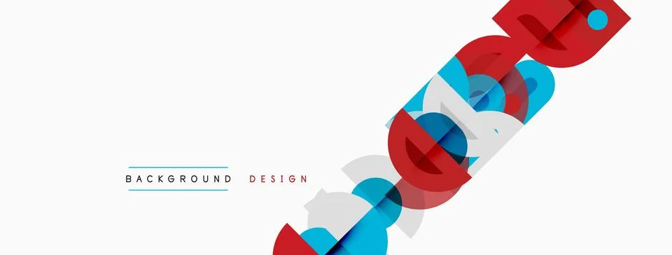 Abstract geometric shapes overlap, creating dynamic visual effect. Red, blue, Stock Illustration
