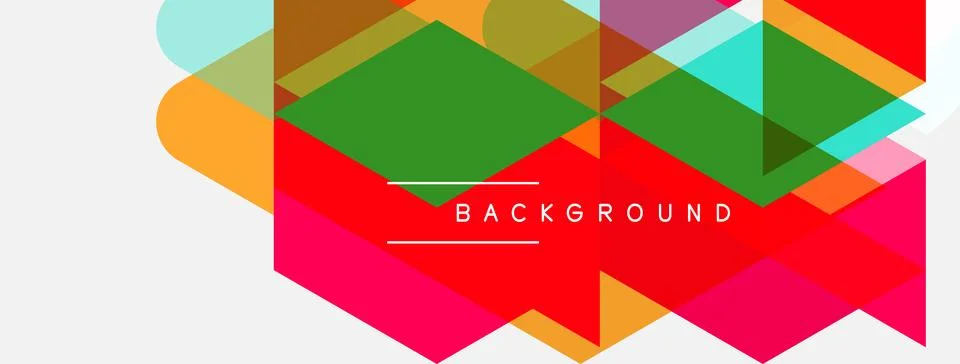 Abstract geometric shapes overlap, creating vibrant colorful background. Text Stock Illustration