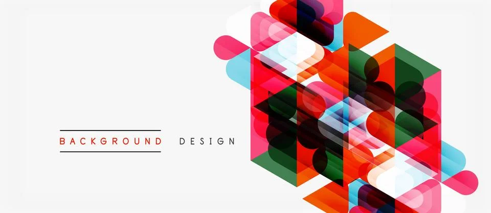 Abstract geometric shapes overlap, creating vibrant colorful design. Modern Stock Illustration