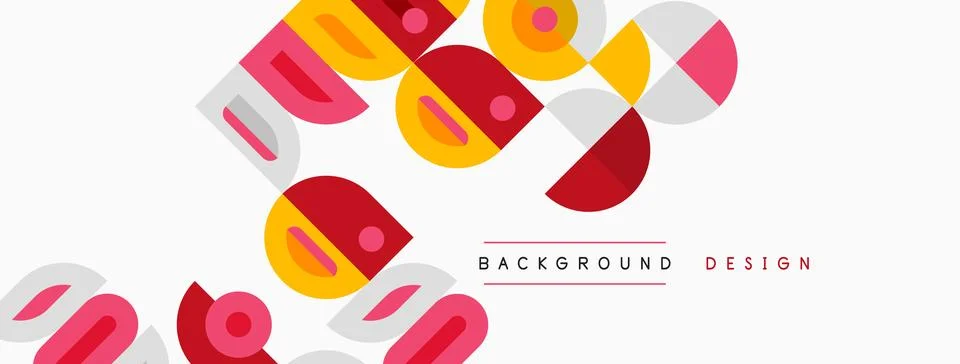 Abstract geometric shapes overlap, creating modern design. Red, yellow, gray Illustrazione stock