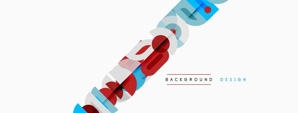 Abstract geometric shapes overlap, creating dynamic visual effect. Red, blue, Stock Illustration