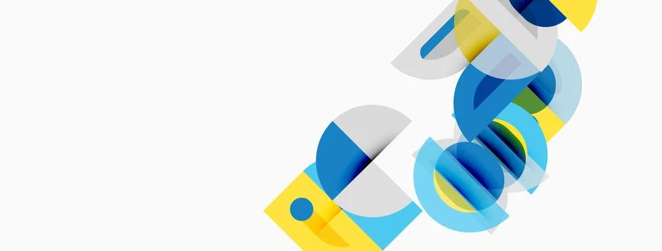 Abstract geometric shapes overlap, creating dynamic composition. Blue, yellow Stock Illustration