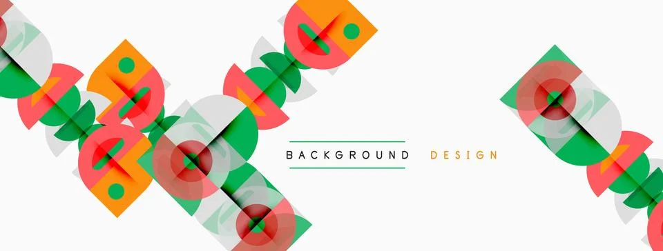 Abstract geometric shapes overlap, creating vibrant background. Colors includ Stock Illustration