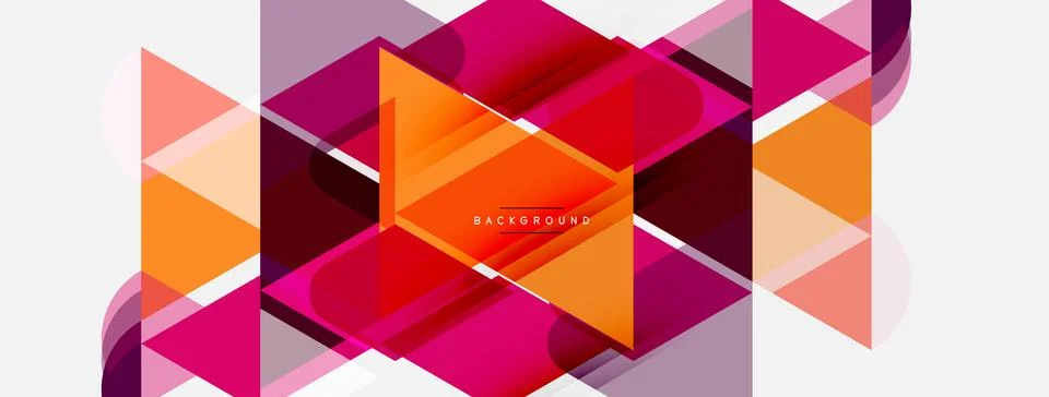 Abstract geometric shapes overlap, creating vibrant pink, orange gradients. Illustrazione stock