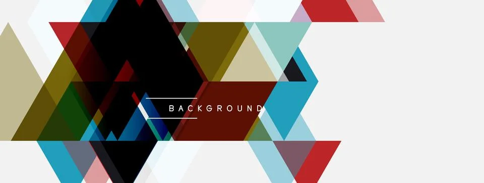 Abstract geometric shapes overlap, creating vibrant colorful background. Text Stock Illustration