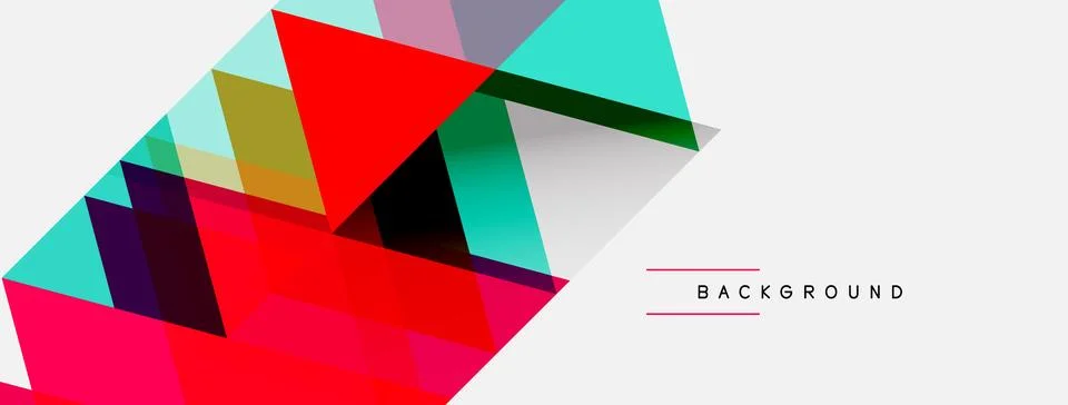 Abstract geometric shapes overlap, creating vibrant color blocks. Red domin.. Illustrazione stock