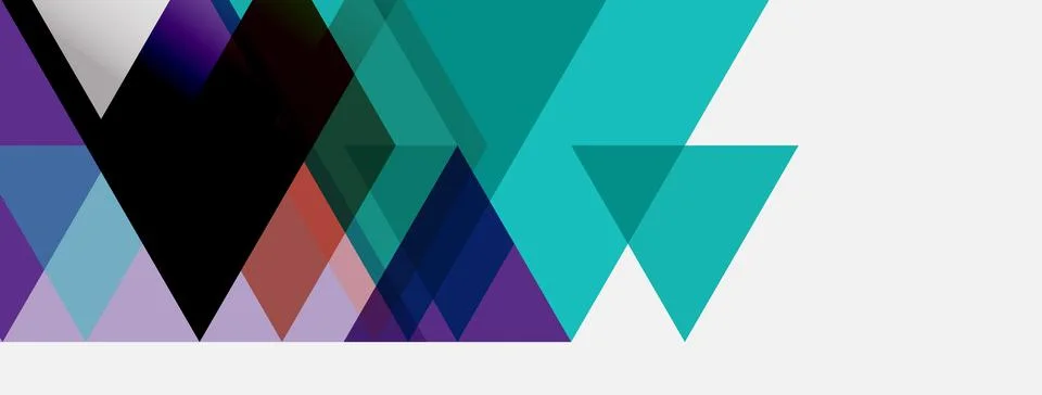 Abstract geometric shapes overlap, creating vibrant color blocks. Triangles Illustrazione stock