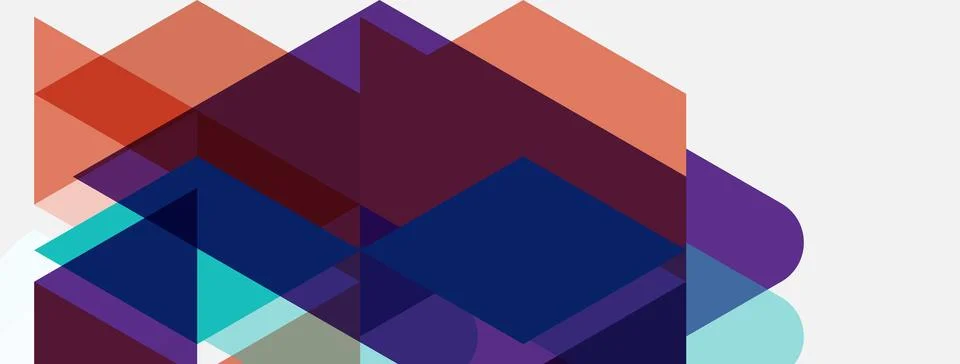 Abstract geometric shapes overlap, creating layered composition. Colors inclu Stock Illustration