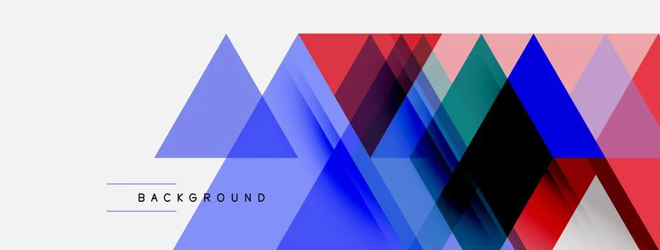 Abstract geometric shapes overlap, creating vibrant layered design. Blue, red Stock Illustration