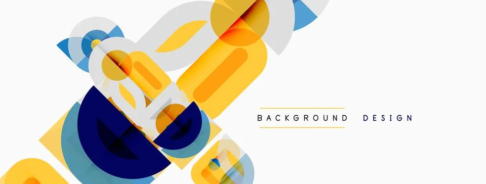 Abstract geometric shapes overlap, creating dynamic composition. Yellow, blue Illustrazione stock
