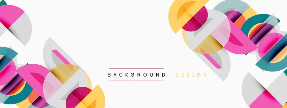 Abstract geometric shapes overlap, creating vibrant colorful background. Illustrazione stock