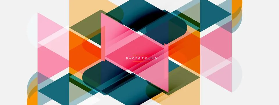 Abstract geometric shapes overlap, creating dynamic colorful composition. M.. Stock Illustration