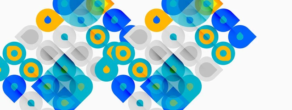 Abstract geometric shapes overlap, creating vibrant blue, yellow patterns. Stock Illustration