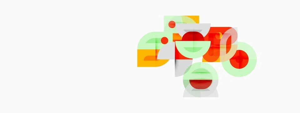 Abstract geometric shapes overlap, creating colorful composition. Orange, red Illustrazione stock