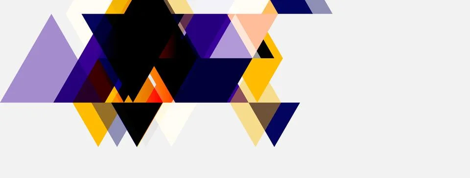 Abstract geometric shapes overlap, creating dynamic composition. Purple, gold Stock Illustration