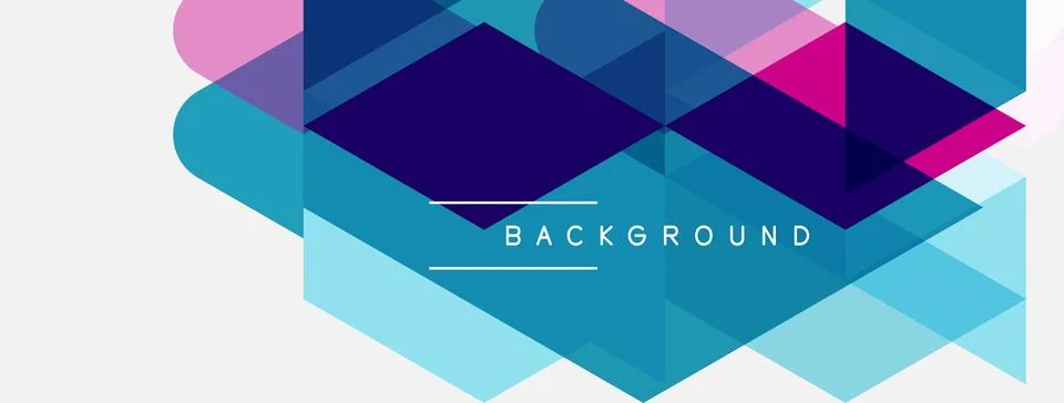Abstract geometric shapes overlap, creating vibrant layered effect. Blue, p.. Stock Illustration