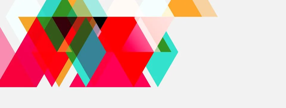 Abstract geometric shapes overlap, creating vibrant color blocks. Red dominat Illustrazione stock