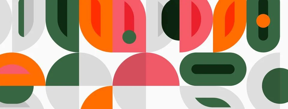 Abstract geometric shapes overlap, creating colorful pattern. Minimalist desi Illustrazione stock