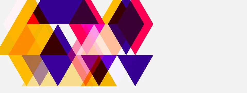 Abstract geometric shapes overlap, creating vibrant color patterns. Triangles Illustrazione stock