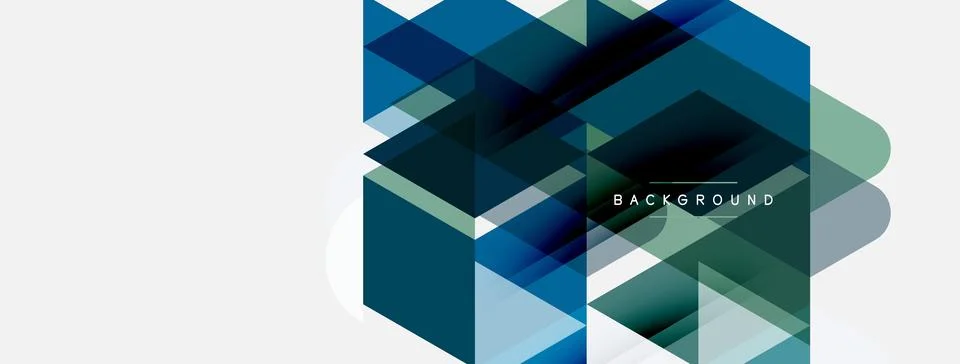 Abstract geometric shapes overlap, creating modern design. Blue, teal, white Stock Illustration