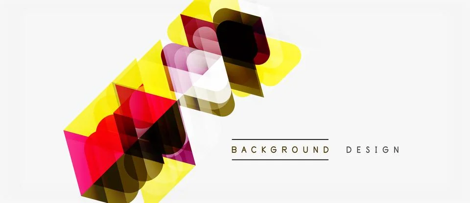 Abstract geometric shapes overlap, creating vibrant visual effect. Yellow, re Stock Illustration