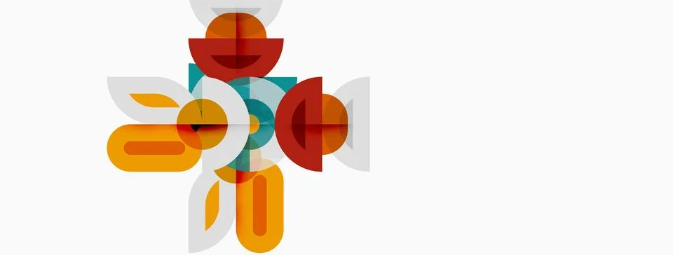 Abstract geometric shapes overlap, creating colorful composition. Circles, Stock Illustration