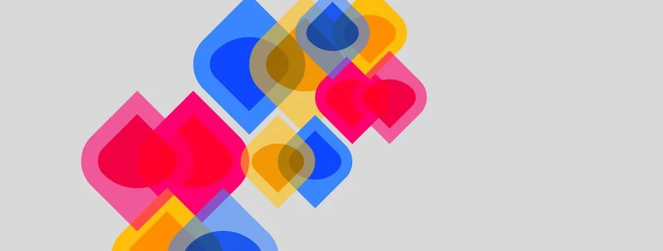 Abstract geometric shapes overlap, creating vibrant colorful patterns on gray 库存插图