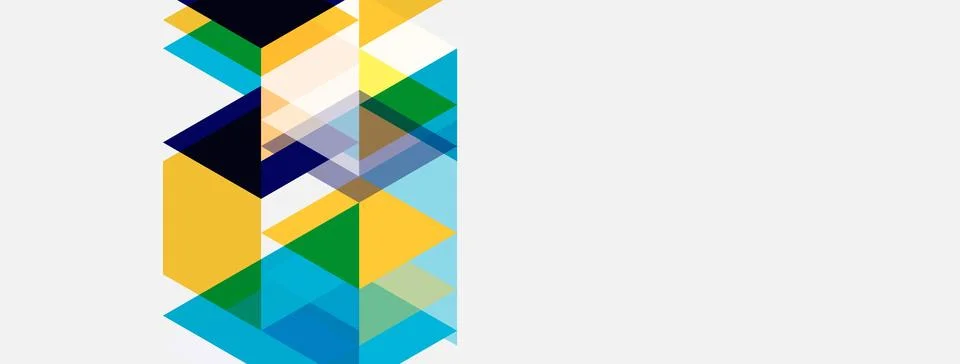 Abstract geometric shapes overlap, creating colorful patterns. Yellows, blues 库存插图