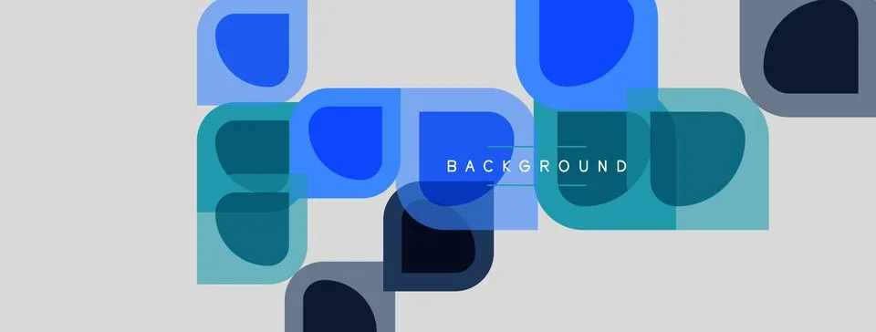 Abstract geometric shapes overlap, creating modern background. Blue, teal hue Illustrazione stock