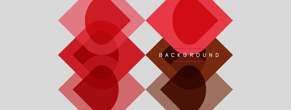Abstract geometric shapes overlap, creating dynamic red tones on light gray Stock Illustration