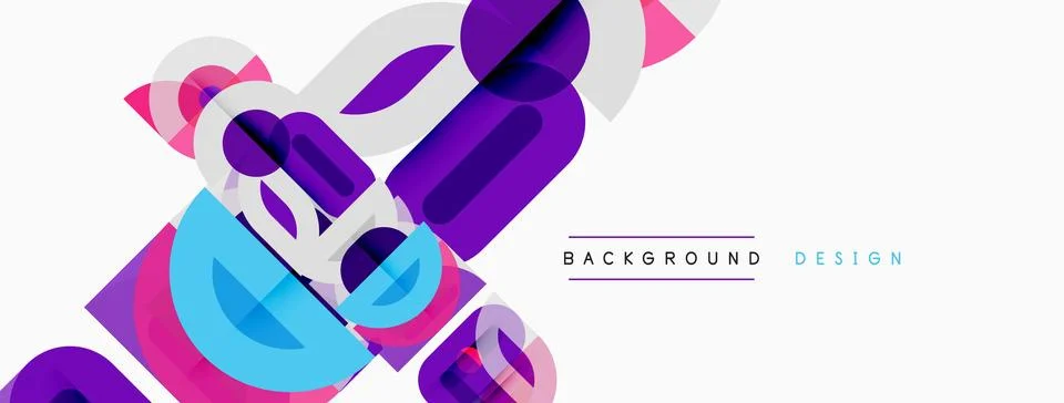 Abstract geometric shapes overlap, creating vibrant purple, pink, blue 스톡 일러스트