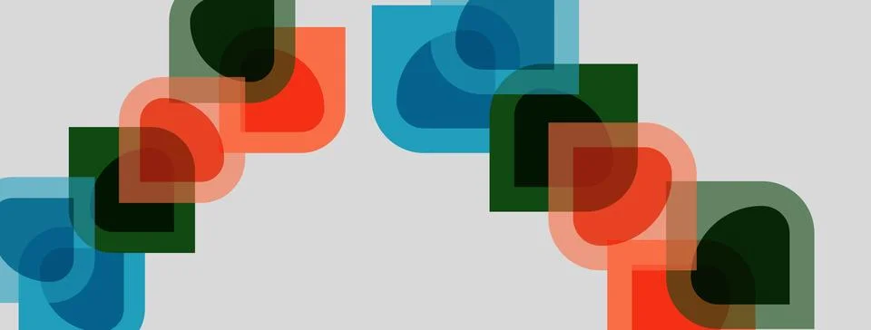Abstract geometric shapes overlap, creating colorful patterns. Rounded square Stock Illustration