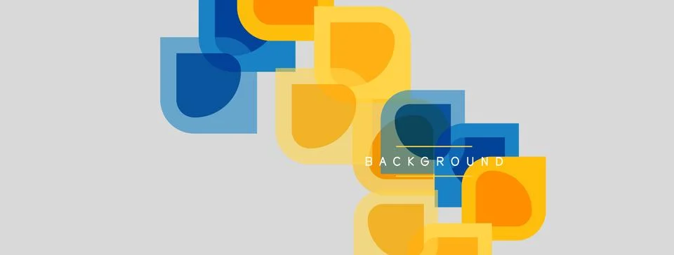 Abstract geometric shapes overlap, creating modern background. Blue, yellow.. Stock Illustration