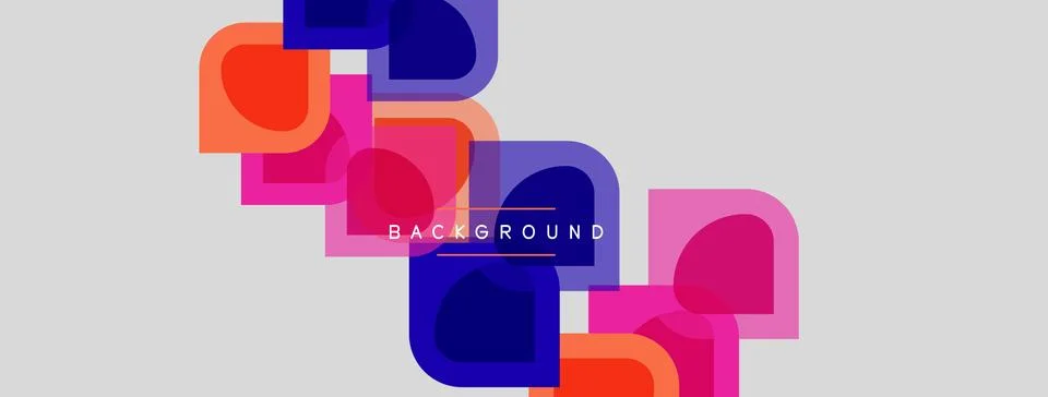 Abstract geometric shapes overlap, creating vibrant color blocks on light gra Illustrazione stock
