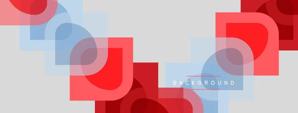 Abstract geometric shapes overlap, creating layered visual effect. Red, blue Illustrazione stock