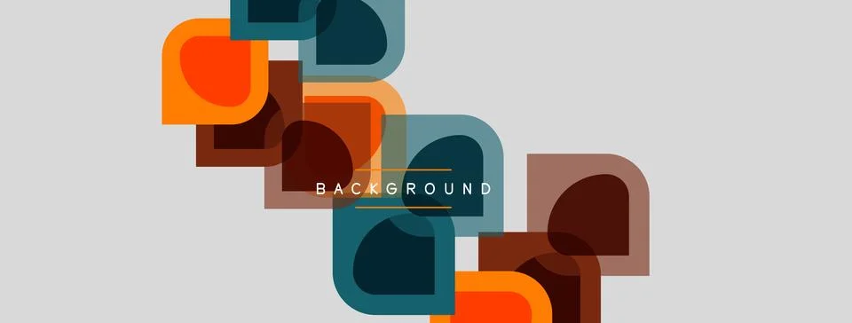 Abstract geometric shapes overlap, creating modern background. Colors include Illustrazione stock